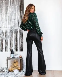 SALT-001 Janella Sequin Padded Shoulder Bodysuit - Green - FINAL SALE -clothes Sales Janellesequinpaddedshoulderbodysuitgreen3