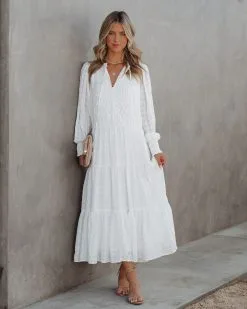 Jaylan Tiered Crochet Lace Midi Dress - Off White - FINAL SALE