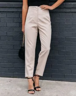 DO+B-001 Jazlyn Pocketed High Rise Trousers - Light Taupe - FINAL SALE