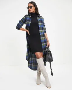 Jonathan Pocketed Plaid Button Down Midi Dress - FINAL SALE -clothes Sales Jonathan Pocketed Plaid Button Down Midi Dress 0133
