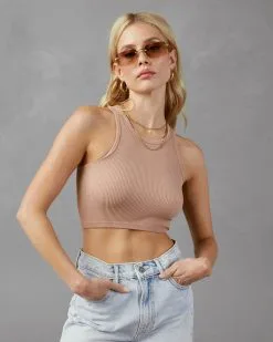 Josie Ribbed Crop Tank - Tan