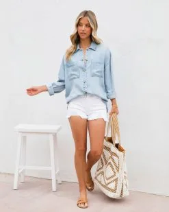 Journi Chambray Utility Button Down Top - FINAL SALE