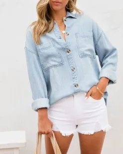 Journi Chambray Utility Button Down Top - FINAL SALE -clothes Sales JourniChammbrayUtilityButtonDownTop37