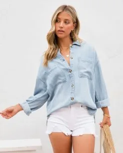Journi Chambray Utility Button Down Top - FINAL SALE -clothes Sales JourniChammbrayUtilityButtonDownTop43