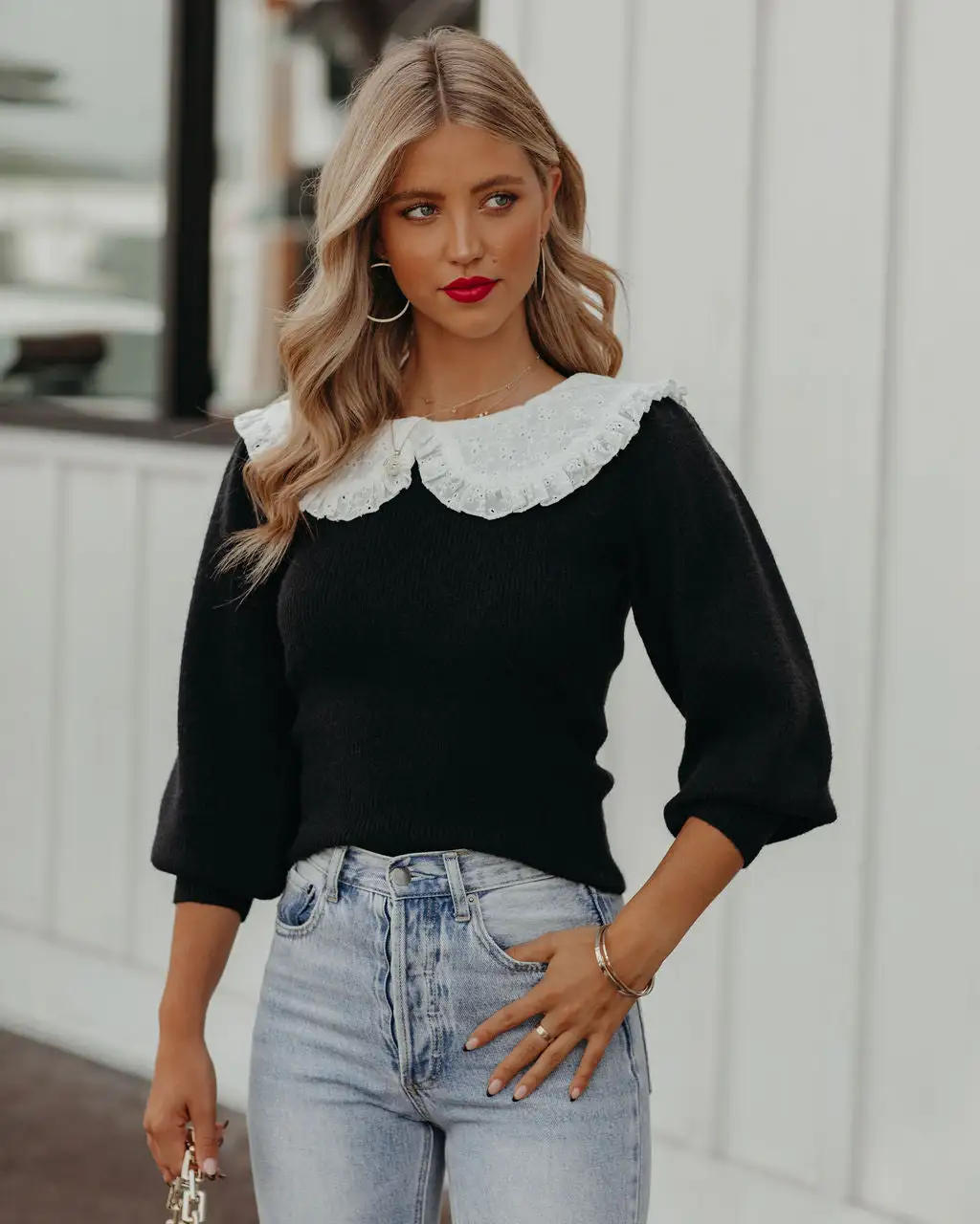 Jules Eyelet Collar Knit Sweater - FINAL SALE 1 Jules Eyelet Collar Knit Sweater - FINAL SALE