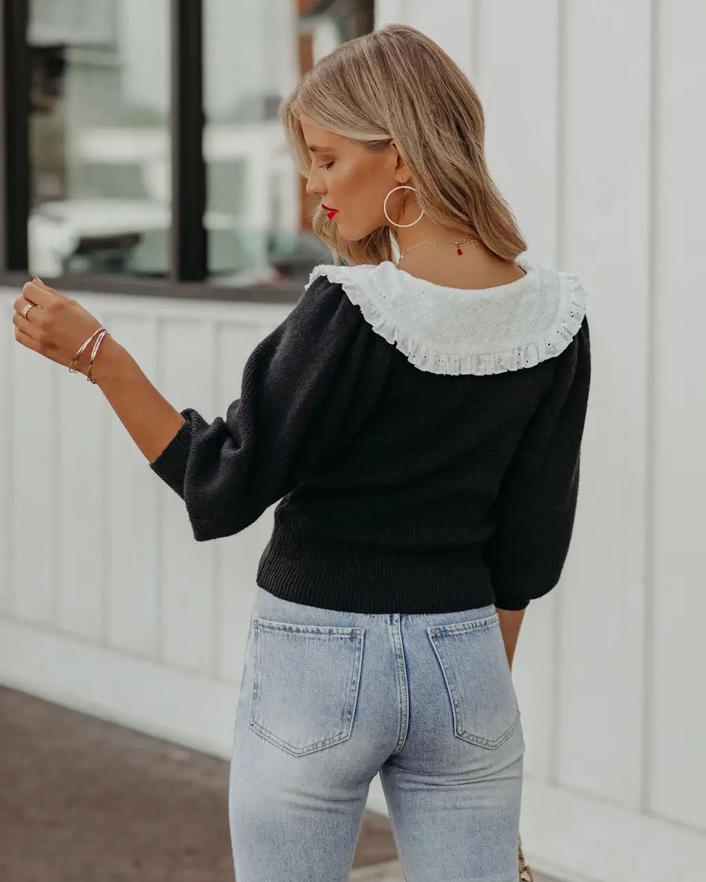 Jules Eyelet Collar Knit Sweater - FINAL SALE 2 Jules Eyelet Collar Knit Sweater - FINAL SALE - Image 2