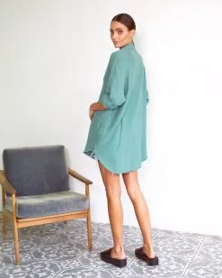 Kennedy Cotton Pocketed Button Down Tunic - Green -clothes Sales KENNEDYCOTTONPOCKETEDBUTTONDOWNTUNIC GREEN00670195