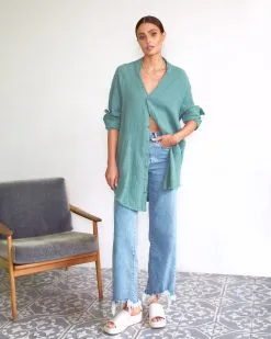 Kennedy Cotton Pocketed Button Down Tunic - Green -clothes Sales KENNEDYCOTTONPOCKETEDBUTTONDOWNTUNIC GREEN00710199