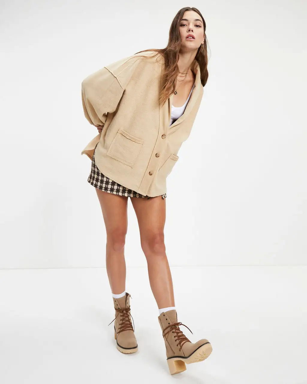 Kaleb Pocketed Contrast Knit Cardigan - Tan - FINAL SALE 2 Kaleb Pocketed Contrast Knit Cardigan - Tan - FINAL SALE - Image 2