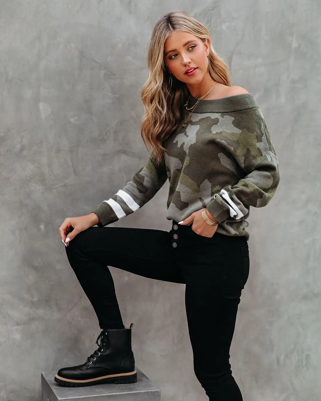 Kalista Cotton Boat Neck Camo Sweater - Olive - FINAL SALE 9 Kalista Cotton Boat Neck Camo Sweater - Olive - FINAL SALE - Image 9