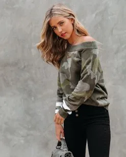Kalista Cotton Boat Neck Camo Sweater - Olive - FINAL SALE 17 Kalista Cotton Boat Neck Camo Sweater - Olive - FINAL SALE -clothes Sales KalistaCottonBoatNeckCamoSweaterOlive87