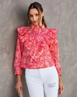 Kamila Floral Cotton Ruffle Button Down Top - Pink/Orange - FINAL SALE 13 Kamila Floral Cotton Ruffle Button Down Top - Pink/Orange - FINAL SALE -clothes Sales KamilaFloralCottonRuffleButtonDownTop Pink Orange159