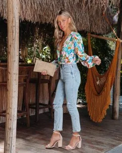 SKYL-002 Kamyla Floral Drape Bodysuit - Mint Multi - FINAL SALE -clothes Sales KamylaFloralDrapeBodysuitMintMulti23