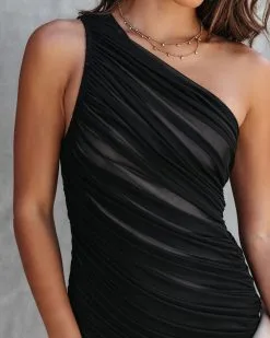 DO+B-001 Karolina Ruched One Shoulder Midi Dress - Black - FINAL SALE 12 DO+B-001 Karolina Ruched One Shoulder Midi Dress - Black - FINAL SALE -clothes Sales KarolinaRuchedOneShoulderMidiDressBlack34