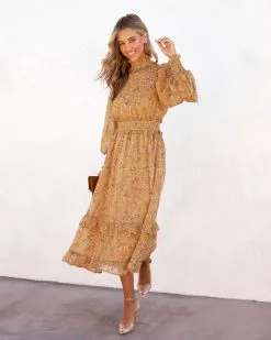 Kassandra Flora Smocked Mock Neck Midi Dress - Mustard - SALE 13 Kassandra Flora Smocked Mock Neck Midi Dress - Mustard - SALE -clothes Sales KassandraFloraSmockedMockNeckMidiDressMustard 17