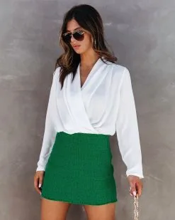 GILL-001 Kennedy Tweed Frayed Mini Skirt - Emerald - FINAL SALE