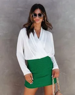 GILL-001 Kennedy Tweed Frayed Mini Skirt - Emerald - FINAL SALE -clothes Sales Kennedytweedfrayedminiskit emerald 25