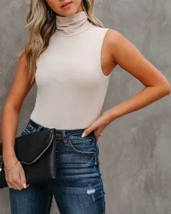 TCEC-001 Kenzi Seamless Turtleneck Bodysuit - Cream - FINAL SALE -clothes Sales KenziSeamlessTurtleneckBodysuitCream84