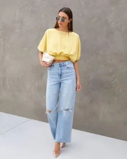 Kerry Smocked Short Sleeve Top - Dusty Mustard -clothes Sales Kerrysmockedshortsleevetopdustymustard169400181