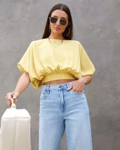 Kerry Smocked Short Sleeve Top - Dusty Mustard -clothes Sales Kerrysmockedshortsleevetopdustymustard173400221