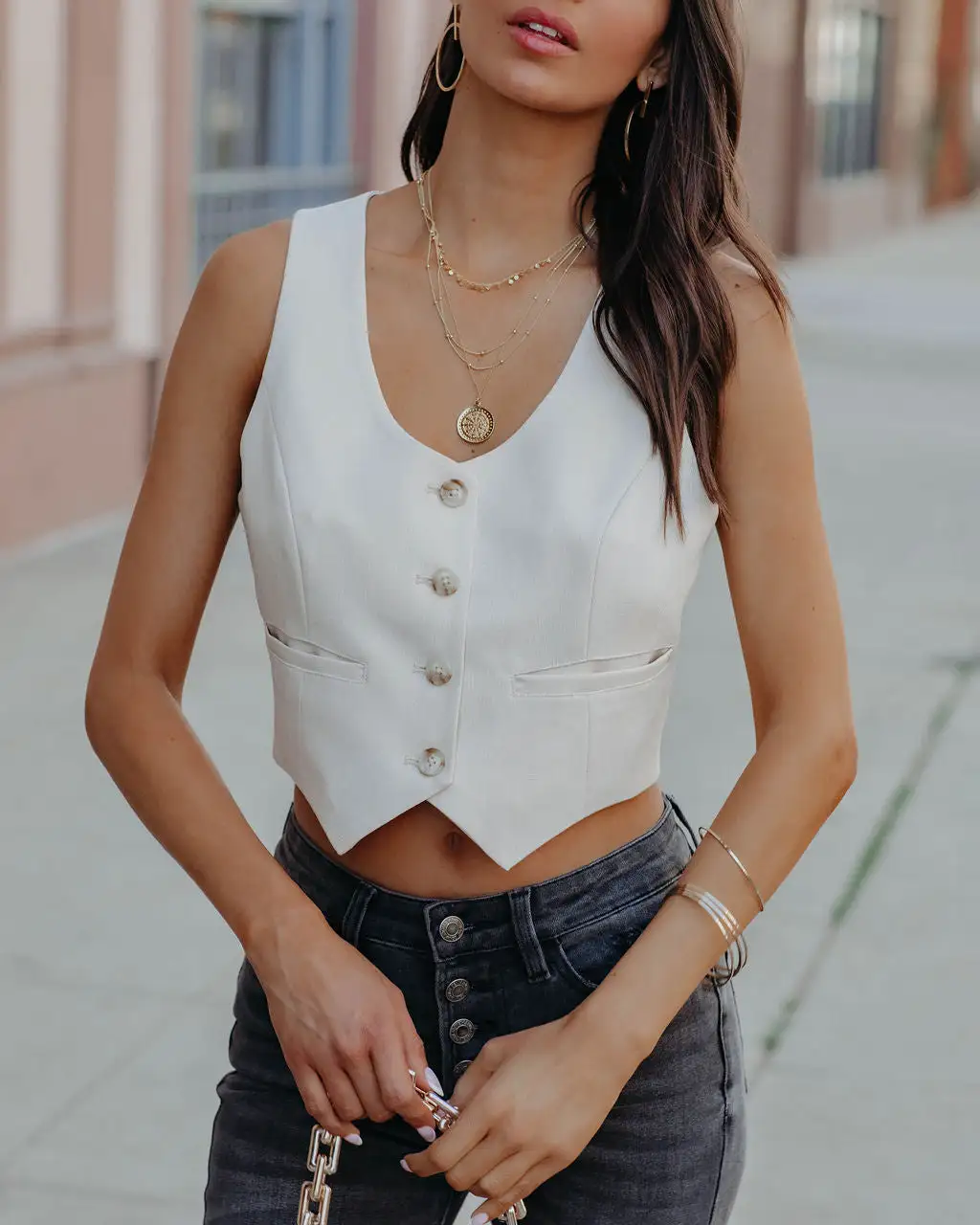 MOD -001 Khloe Pocketed Cropped Vest - Natural - LAST CHANCE 8 MOD -001 Khloe Pocketed Cropped Vest - Natural - LAST CHANCE - Image 8