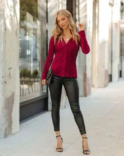 Kimora Collared Plisse Blouse - Wine - FINAL SALE -clothes Sales KimoraCollaredPlisseBlouseWine25