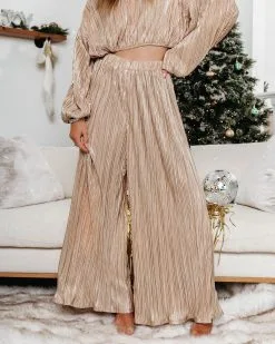 DRES-001 Kiyara Pocketed High Rise Shimmer Plisse Pants - Gold - FINAL SALE -clothes Sales KiyaraBillowedShimmerPlisseTop Bottom Gold 1 f798ab4e c9cb 4e64 9895 fc836199b6fe