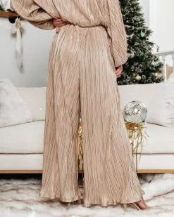 DRES-001 Kiyara Pocketed High Rise Shimmer Plisse Pants - Gold - FINAL SALE -clothes Sales KiyaraBillowedShimmerPlisseTop Bottom Gold 3 1d3e6235 56a0 4305 b770 dfb1570b418a