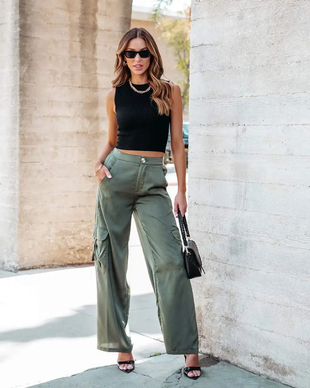 PROM-001 Never Impossible Satin Cargo Pants - Olive 3 PROM-001 Never Impossible Satin Cargo Pants - Olive - Image 3