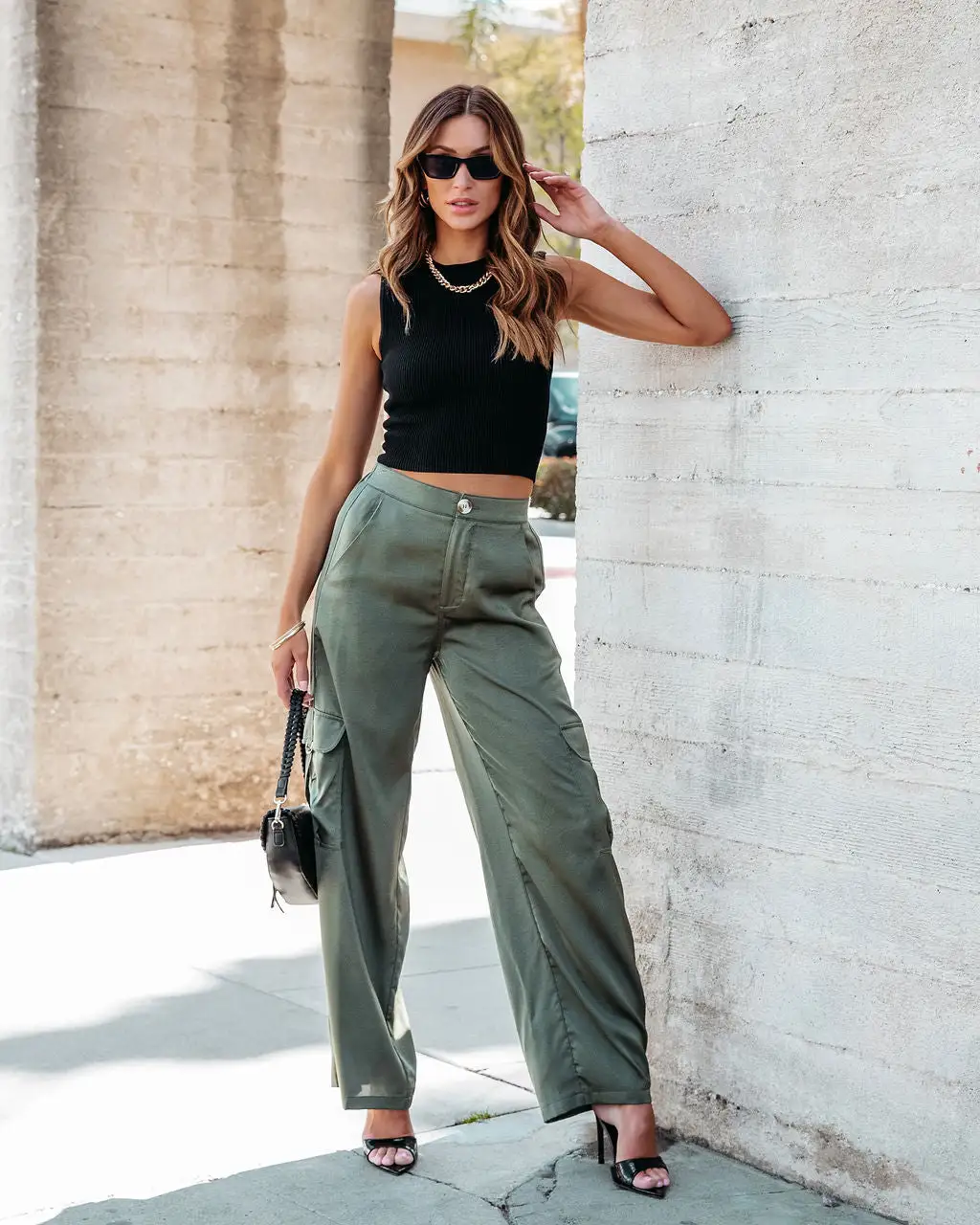 PROM-001 Never Impossible Satin Cargo Pants - Olive 7 PROM-001 Never Impossible Satin Cargo Pants - Olive - Image 7
