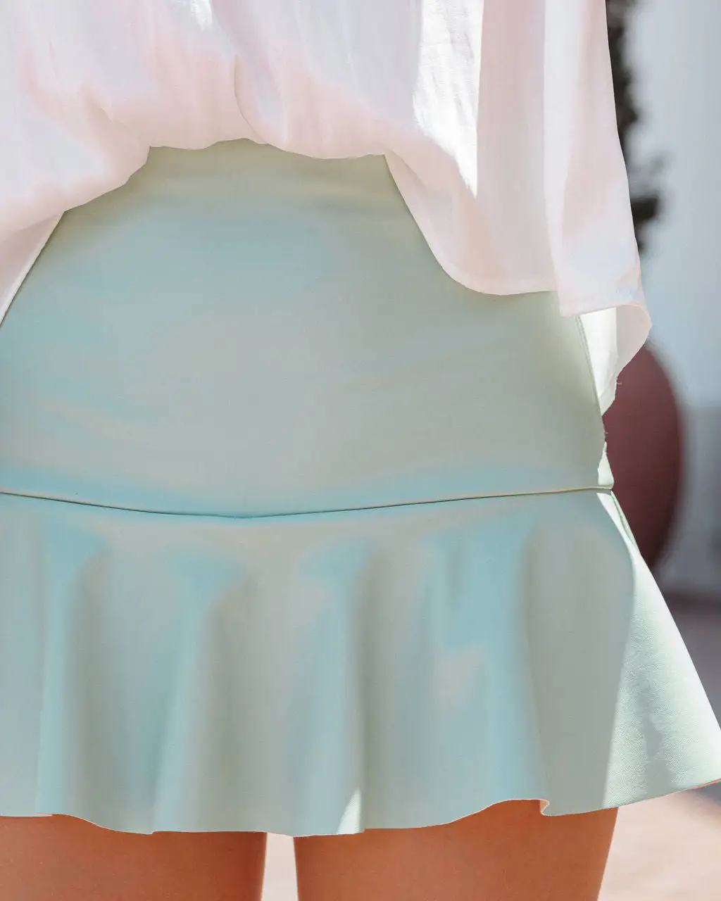 ENTR-001 Kuervo Faux Leather Skort - Sage - FINAL SALE 4 ENTR-001 Kuervo Faux Leather Skort - Sage - FINAL SALE - Image 4