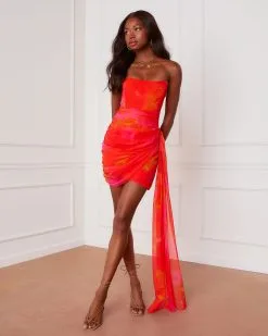 Total Knockout Ruched Draped Mini Dress - Coral -clothes Sales LD9578 CORAL11