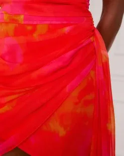 Total Knockout Ruched Draped Mini Dress - Coral -clothes Sales LD9578 CORAL83