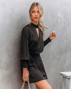 Lindy Drape Keyhole Dress - Black - FINAL SALE -clothes Sales LINDYDRAPEKEYHOLEDRESSBLACK 13