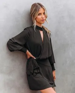 Lindy Drape Keyhole Dress - Black - FINAL SALE -clothes Sales LINDYDRAPEKEYHOLEDRESSBLACK 14