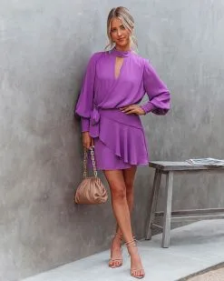 DO+B-001 Lindy Drape Keyhole Dress - Orchid - FINAL SALE