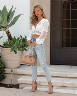 Laced With Grace Ruffle Cropped Blouse - Ivory - LAST CHANCE -clothes Sales LacedWithGraceRuffleCroppedBlouseIvory99