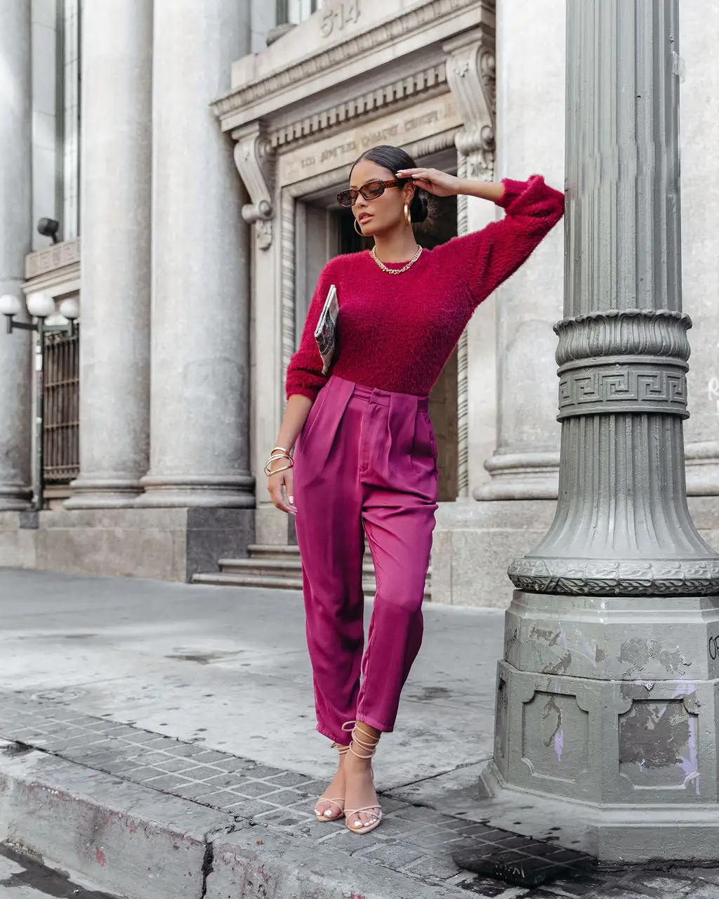 ACOA-001 Lacey Pocketed High Rise Trousers - Plum - FINAL SALE 3 ACOA-001 Lacey Pocketed High Rise Trousers - Plum - FINAL SALE - Image 3
