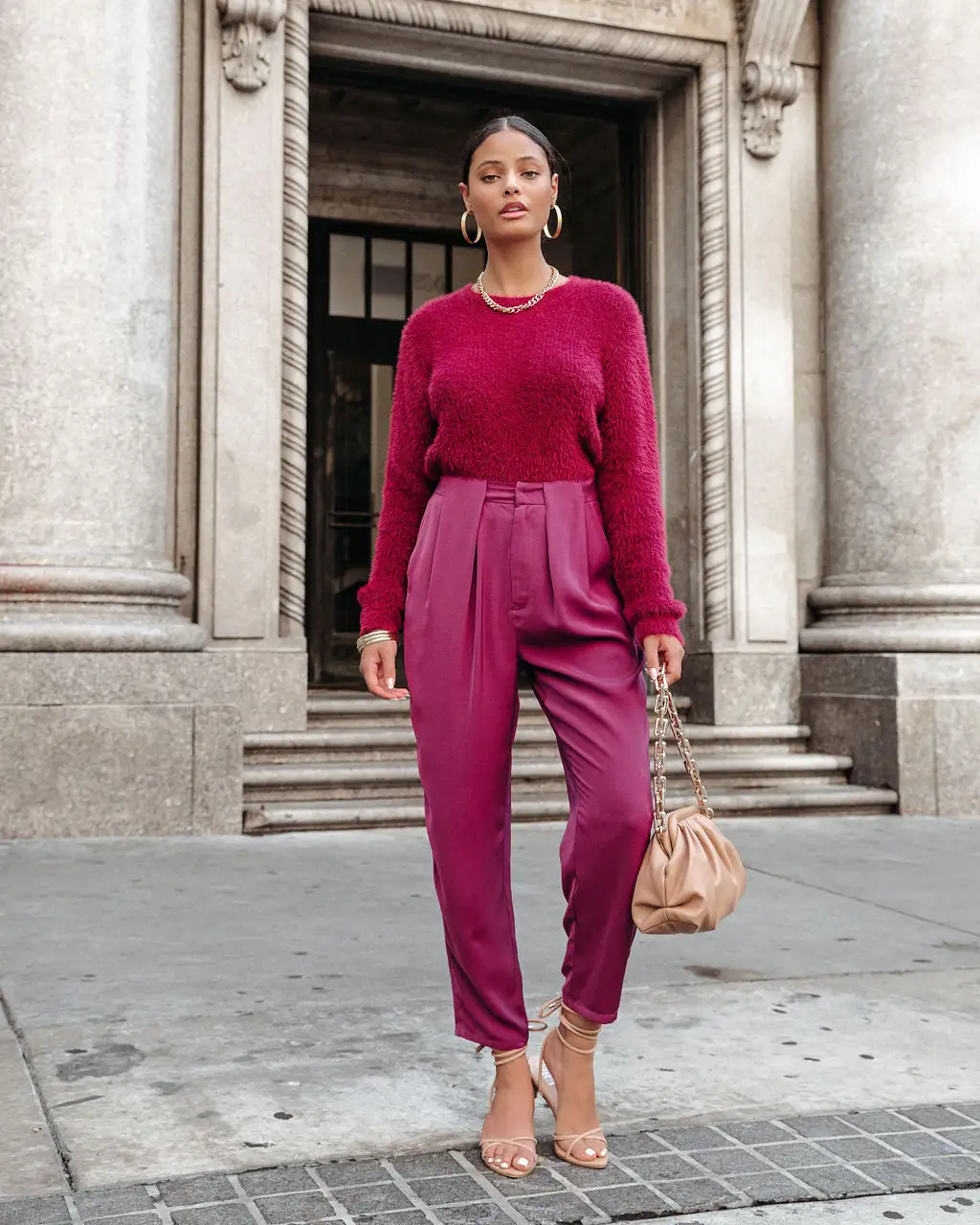 ACOA-001 Lacey Pocketed High Rise Trousers - Plum - FINAL SALE 2 ACOA-001 Lacey Pocketed High Rise Trousers - Plum - FINAL SALE - Image 2