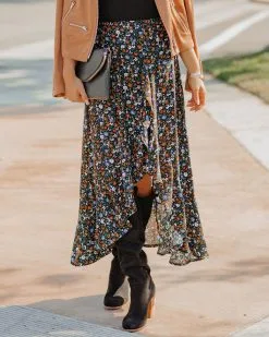 DRES-001 Lakelynn Floral High Low Ruffle Midi Skirt - FINAL SALE -clothes Sales LakelynnFloralHighLowRuffleMidiSkirt1
