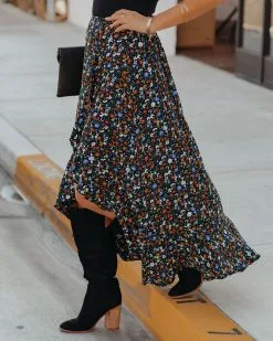 DRES-001 Lakelynn Floral High Low Ruffle Midi Skirt - FINAL SALE -clothes Sales LakelynnFloralHighLowRuffleMidiSkirt154
