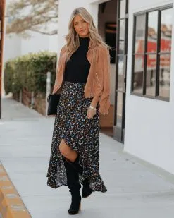 DRES-001 Lakelynn Floral High Low Ruffle Midi Skirt - FINAL SALE -clothes Sales LakelynnFloralHighLowRuffleMidiSkirt21