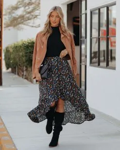 DRES-001 Lakelynn Floral High Low Ruffle Midi Skirt - FINAL SALE -clothes Sales LakelynnFloralHighLowRuffleMidiSkirt32