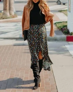 DRES-001 Lakelynn Floral High Low Ruffle Midi Skirt - FINAL SALE -clothes Sales LakelynnFloralHighLowRuffleMidiSkirt4