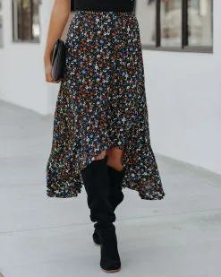 DRES-001 Lakelynn Floral High Low Ruffle Midi Skirt - FINAL SALE -clothes Sales LakelynnFloralHighLowRuffleMidiSkirt59