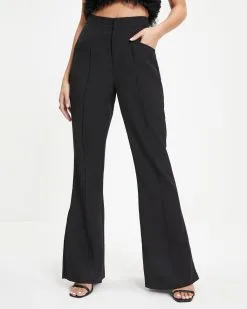 SUGA-001 Lana Pocketed Side Slit Pants - Black - FINAL SALE