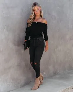 PROM-001 Larissa Ribbed Off The Shoulder Bodysuit - Black - FINAL SALE