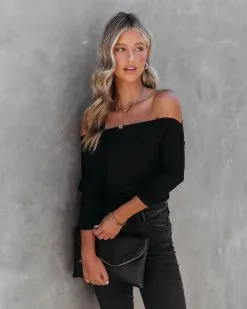 PROM-001 Larissa Ribbed Off The Shoulder Bodysuit - Black - FINAL SALE -clothes Sales LarissaRibbedOffTheShoulderBodysuitBlack153