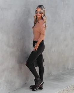 PROM-001 Larissa Ribbed Off The Shoulder Bodysuit - Camel - FINAL SALE -clothes Sales LarissaRibbedOffTheShoulderBodysuitCamel29