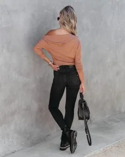 PROM-001 Larissa Ribbed Off The Shoulder Bodysuit - Camel - FINAL SALE -clothes Sales LarissaRibbedOffTheShoulderBodysuitCamel46